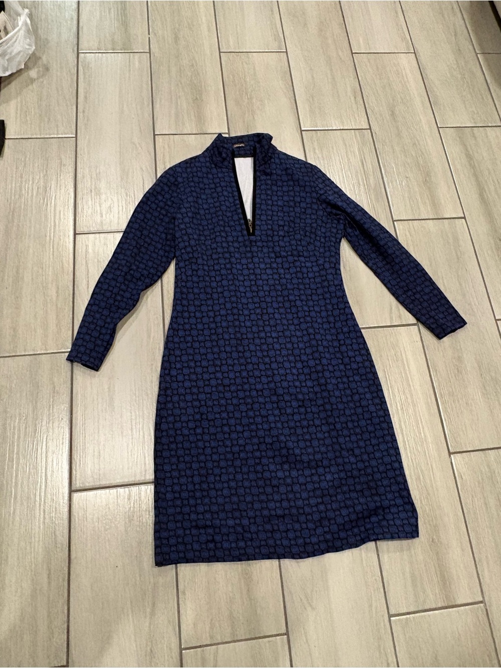 #3 J. MCLAUGHLIN Bedford Dress 1/4 Zip Blue Black Geometric Stretch Size L 18x39